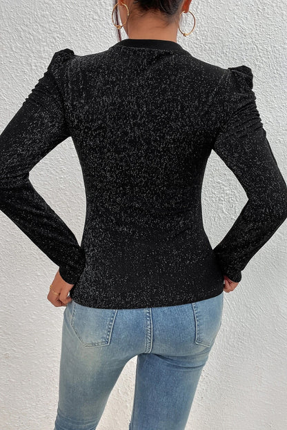 Metallic Puff Sleeve Knit Top