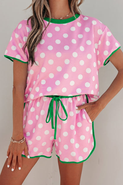 Polka Dot Contrast Trim Top & Short Set