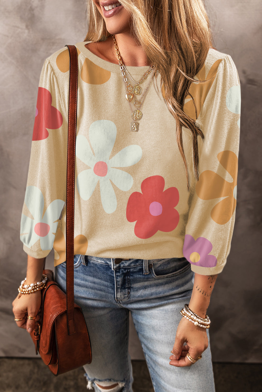 Retro Floral 3/4 Sleeve Top