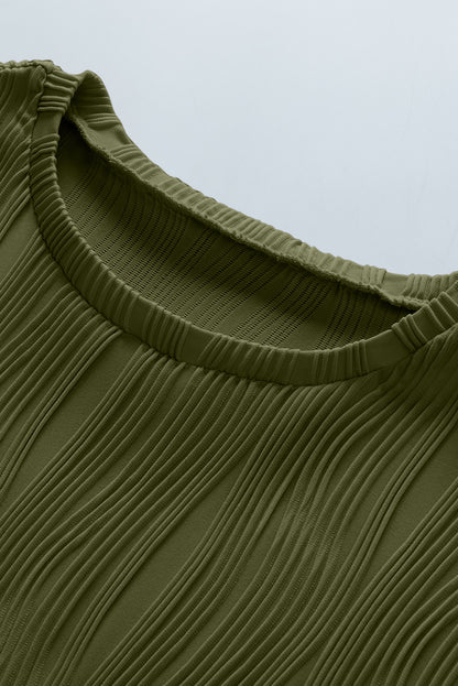 Plus Size Solid Wavy Textured Short Sleeve Tee