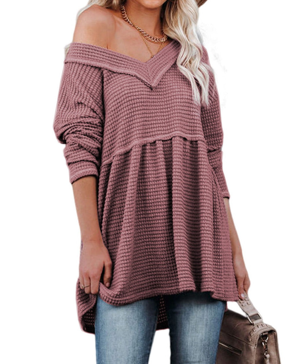 Waffle Long Sleeve Babydoll Top