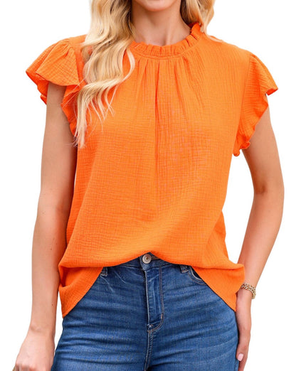 Gauze Ruffle Flutter Sleeve Blouse