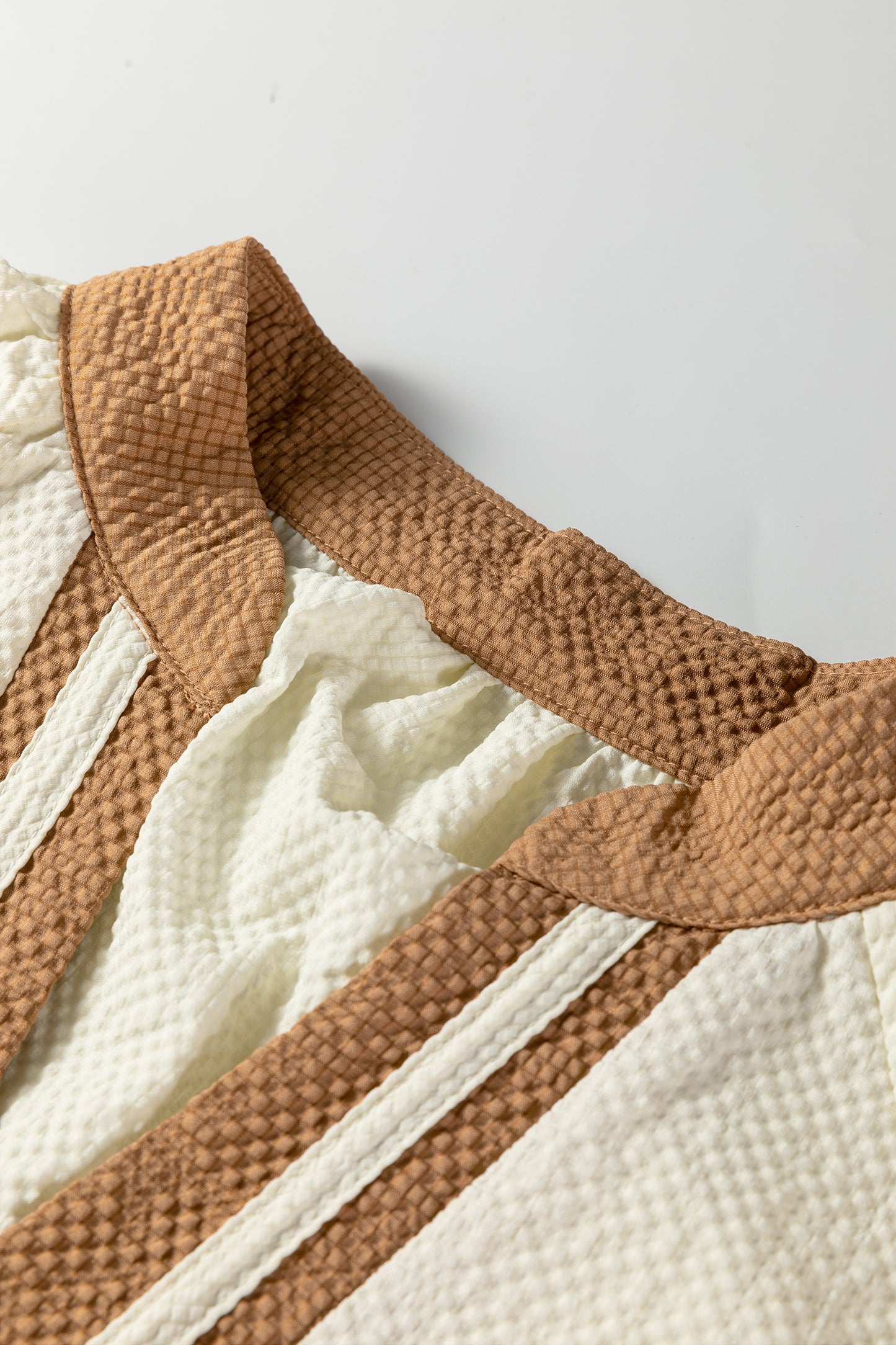 Colorblock Patchwork V-Neck Textured Blouse