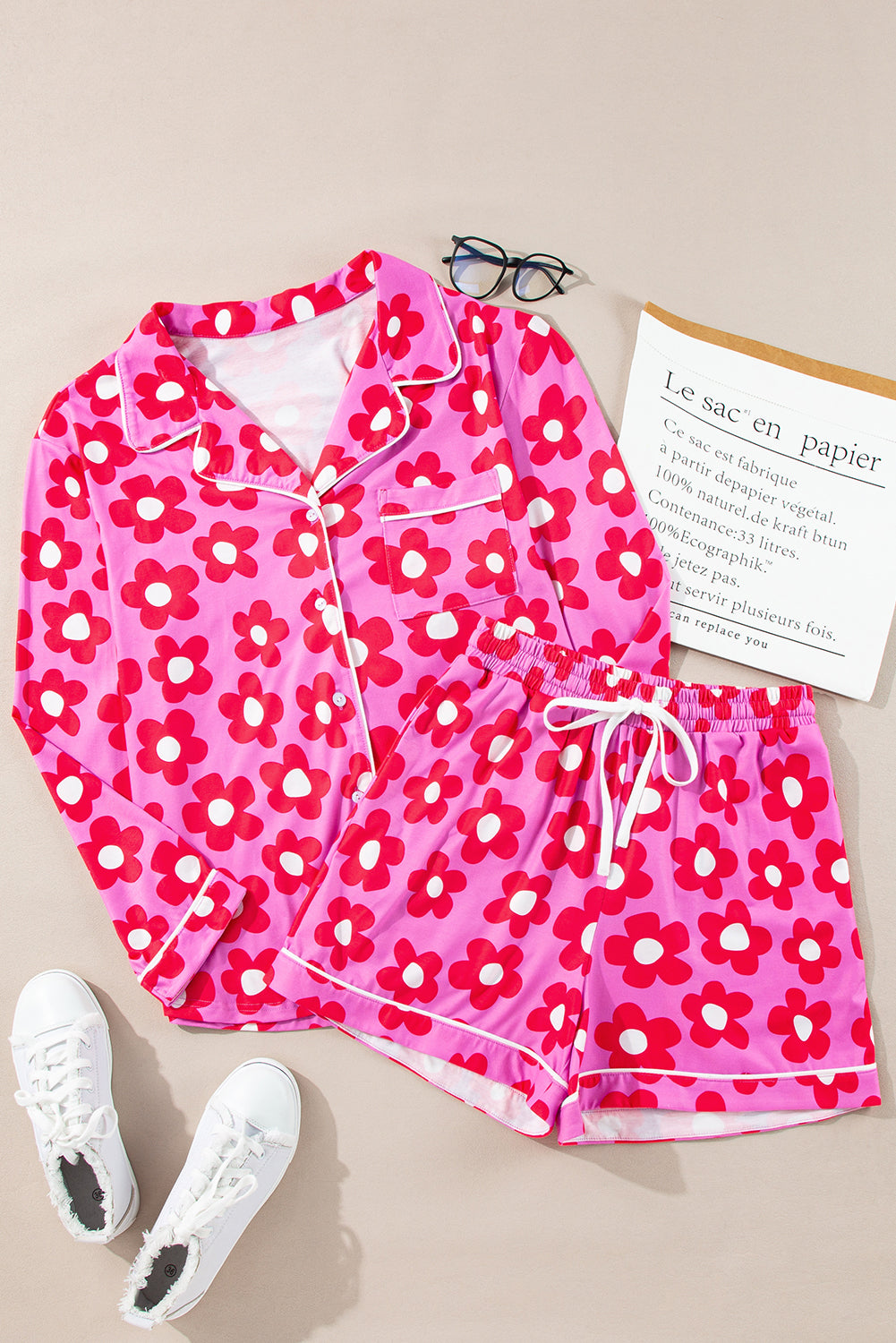 Floral Shirt and Shorts Pajama Set