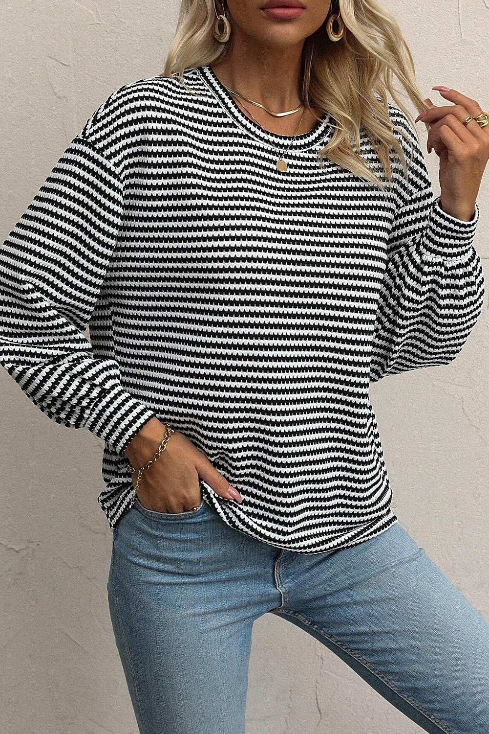 Stripe Round Neck Long Sleeve Top