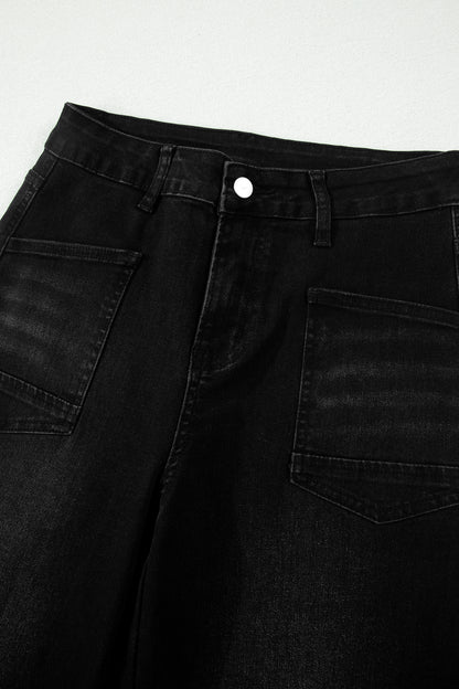 Denim Frayed Hem Cropped Straight Leg Jeans