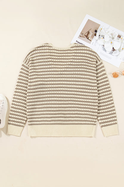 Plus Size Stripe V-Neck Drop Shoulder Sweater