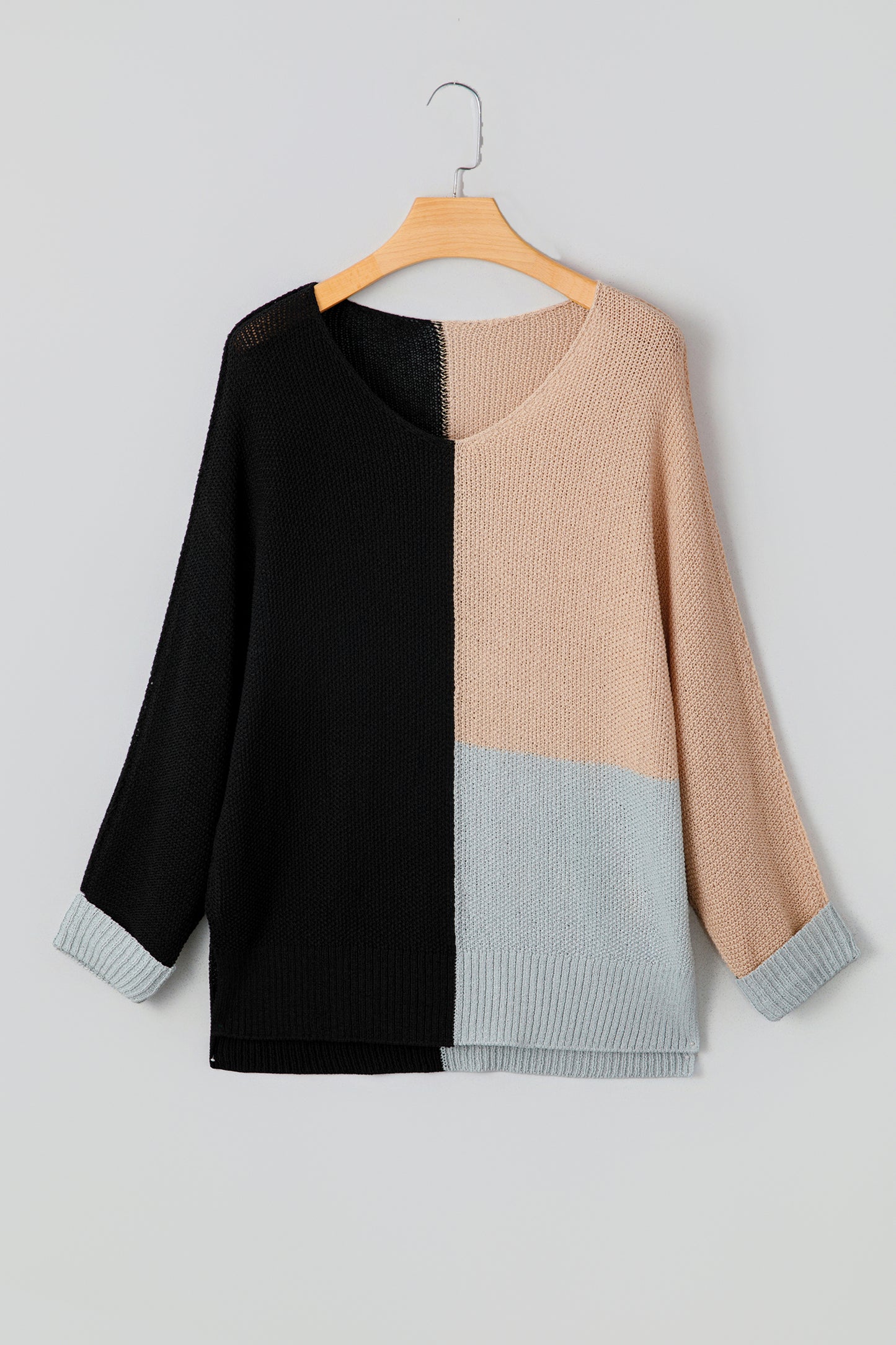 Colorblock Knit V-Neck Sweater
