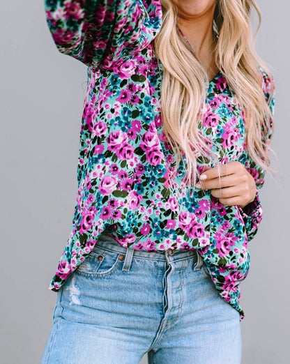 Floral Long Sleeve V-Neck Blouse