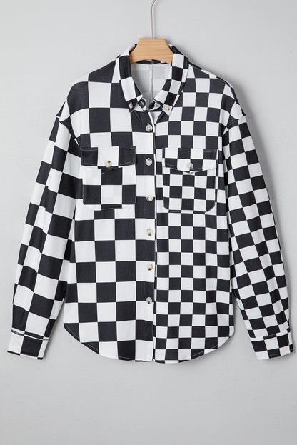 Checker Flap Pocket Button Front Shacket