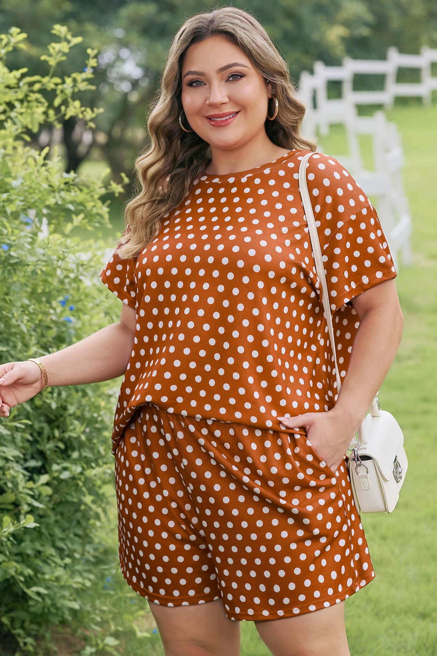 Plus Size Polka Dot Tee & Loose Shorts Set