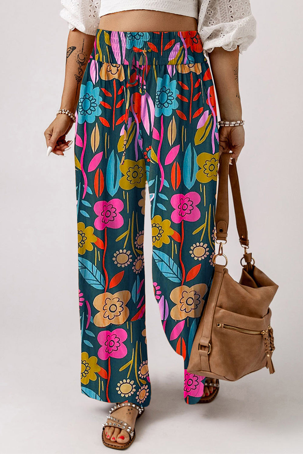 Floral Smocked Waist Loose Pants