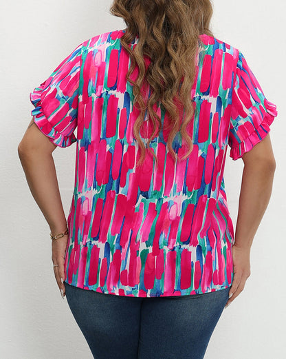 Abstract Petal Sleeve Blouse Plus Size