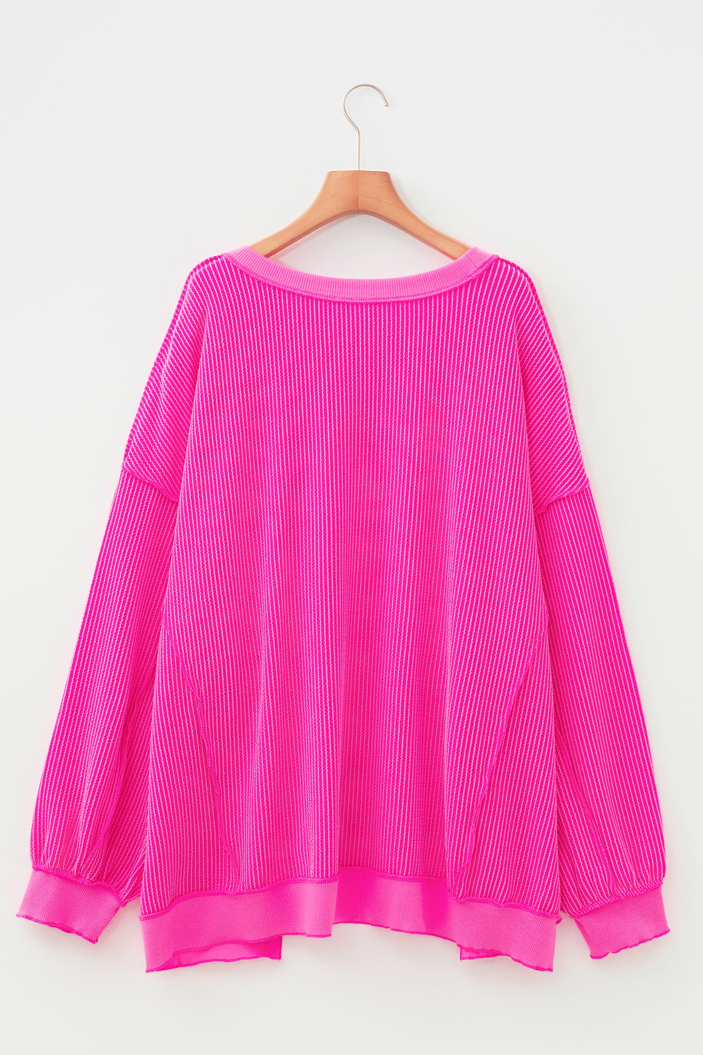 Plus Size Solid Corded Knit Drop Shoulder Top