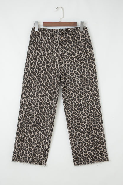 Leopard Denim Straight Leg Jeans