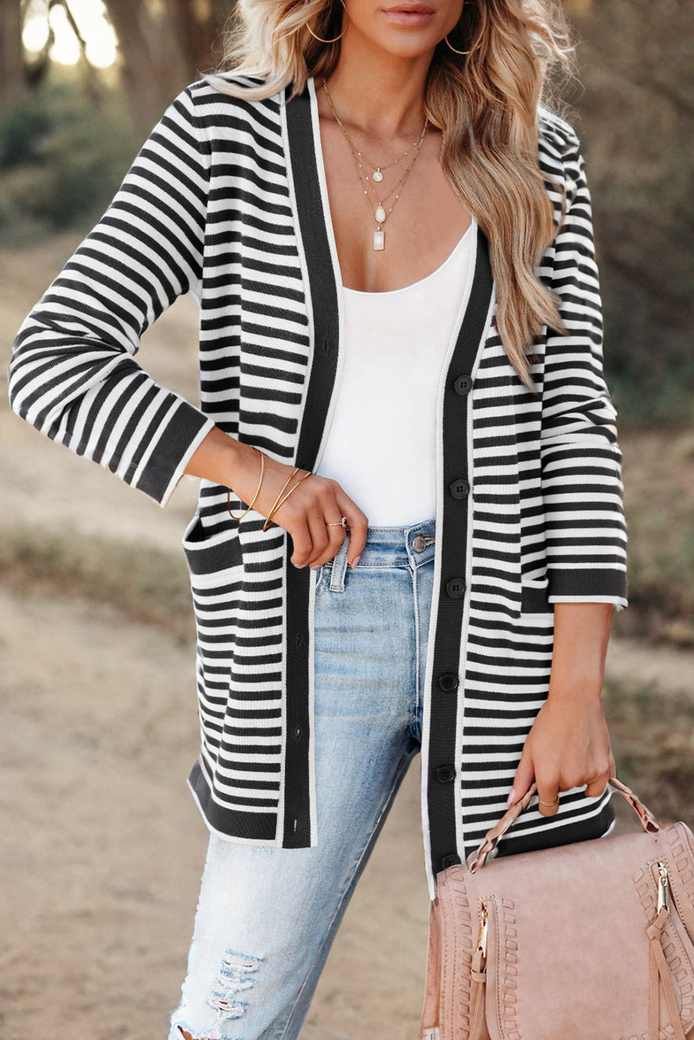 Stripe Tunic Long Sleeve Cardigan