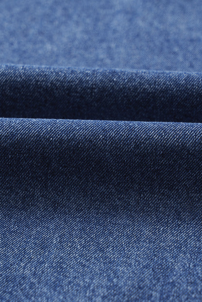 Solid Denim Collared Patch Pocket Mini Dress