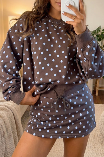 Polka Dot Long Sleeve Pullover & Bow Skort Set