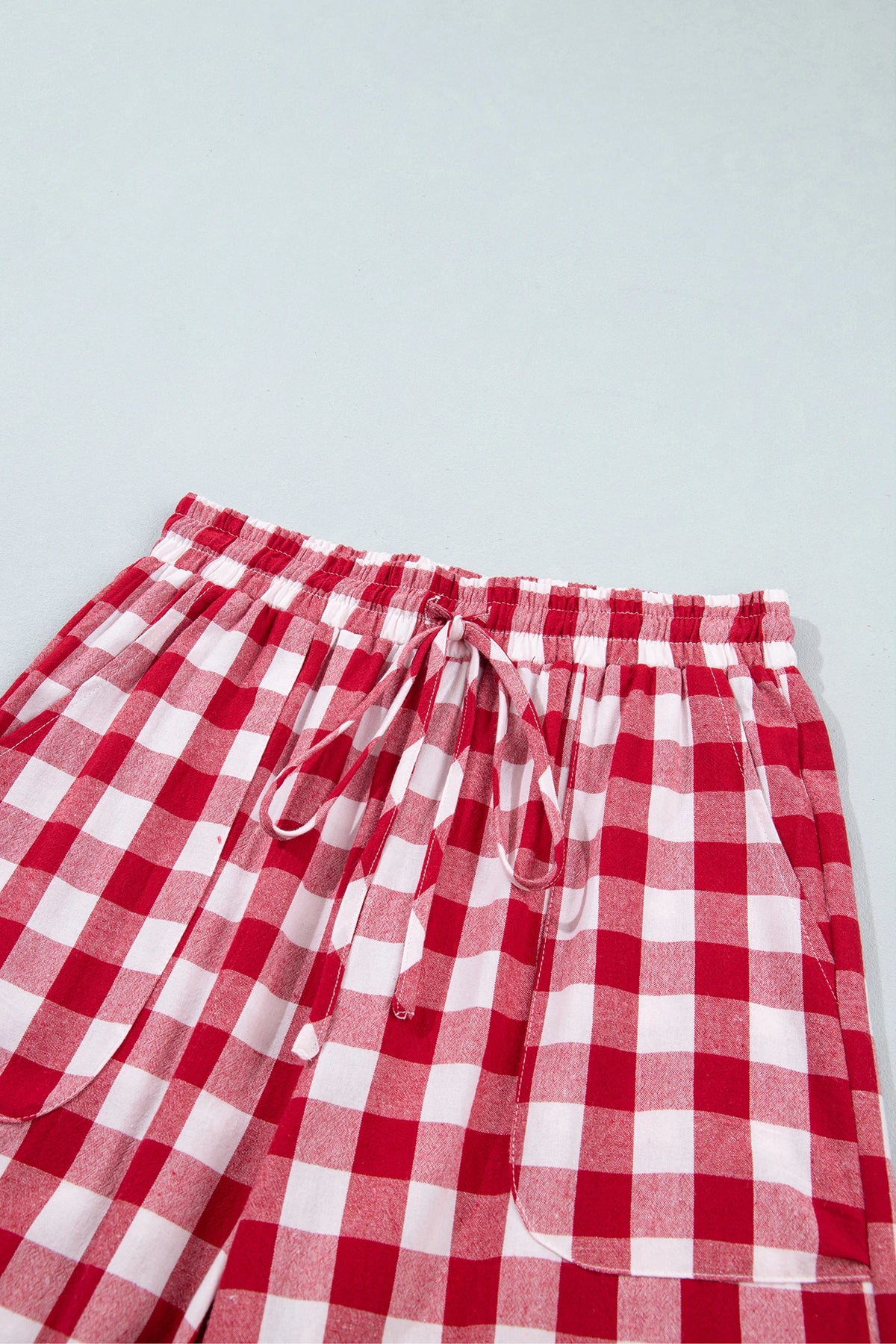 Gingham Drawstring High Waist Wide Leg Pants
