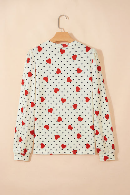 Valentine Heart & Flower Checker Long Sleeve Blouse