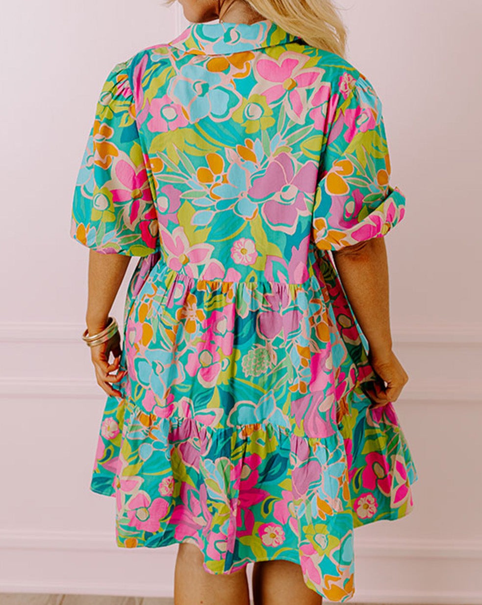 Floral Puff Sleeve Shirt Dress Plus Size