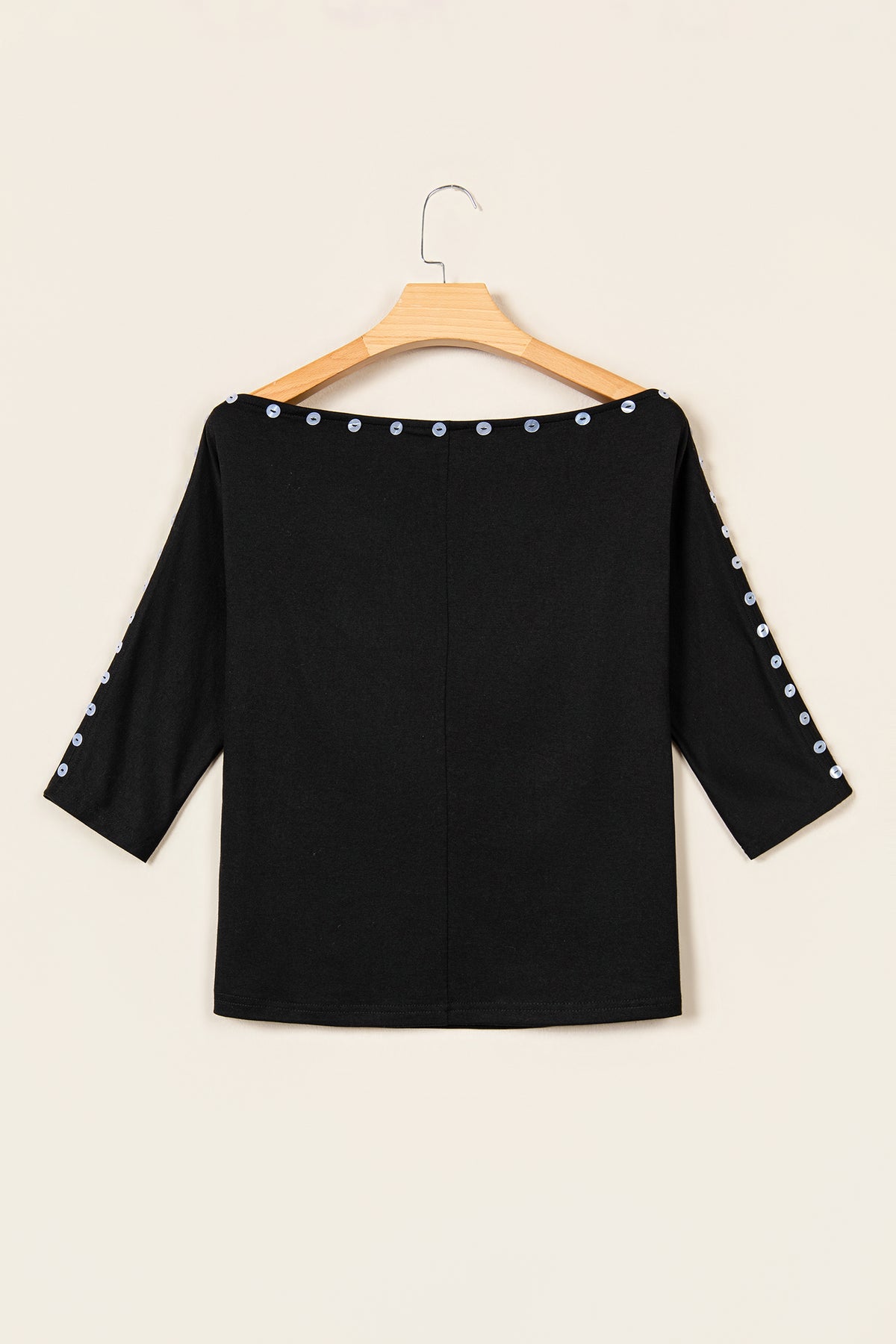 Solid Buttoned Off Shoulder 3/4 Sleeve Top
