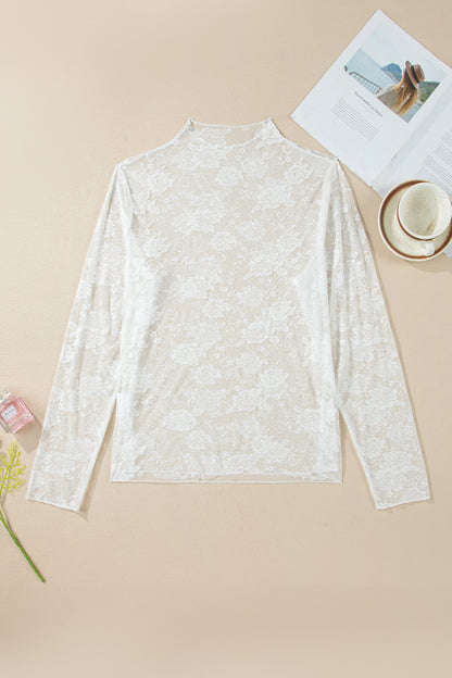 Plus Size Floral Mesh Long Sleeve Top