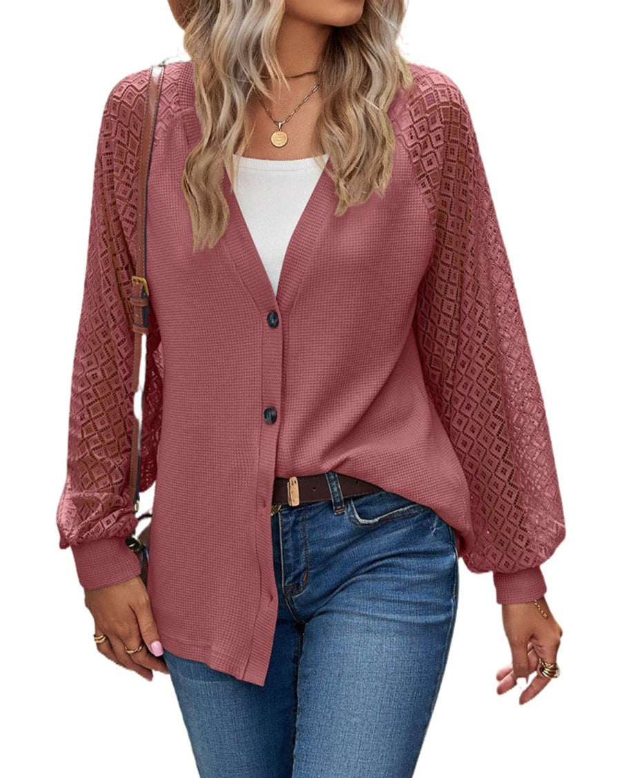 Waffled Knit Buttoned Cardigan