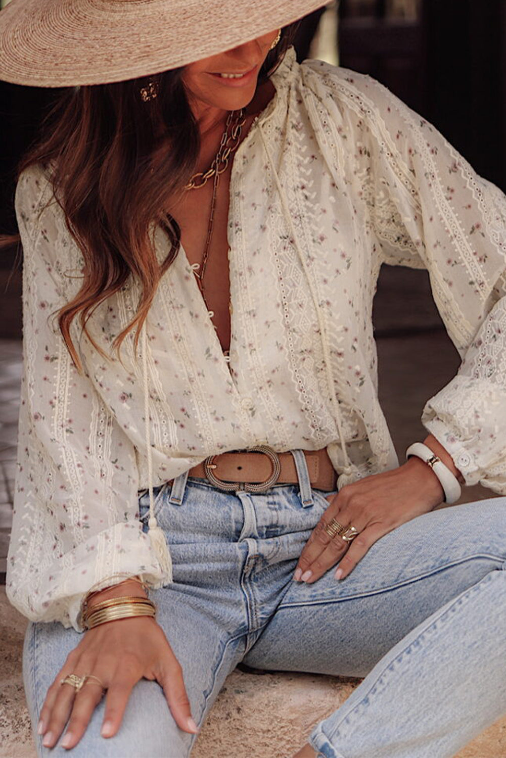 Floral Embroidered Lace Buttoned Shirt