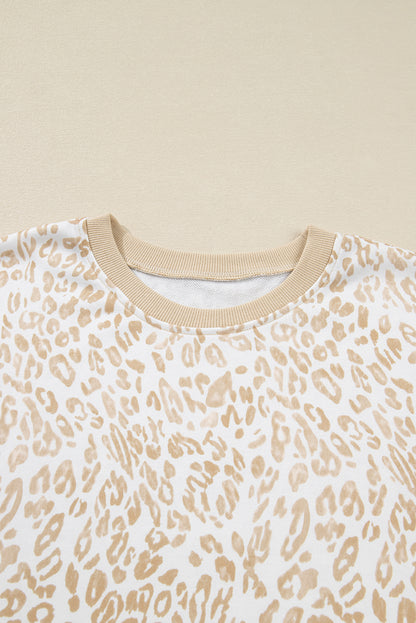 Plus Size Leopard Ruffle Long Sleeve Sweatshirt