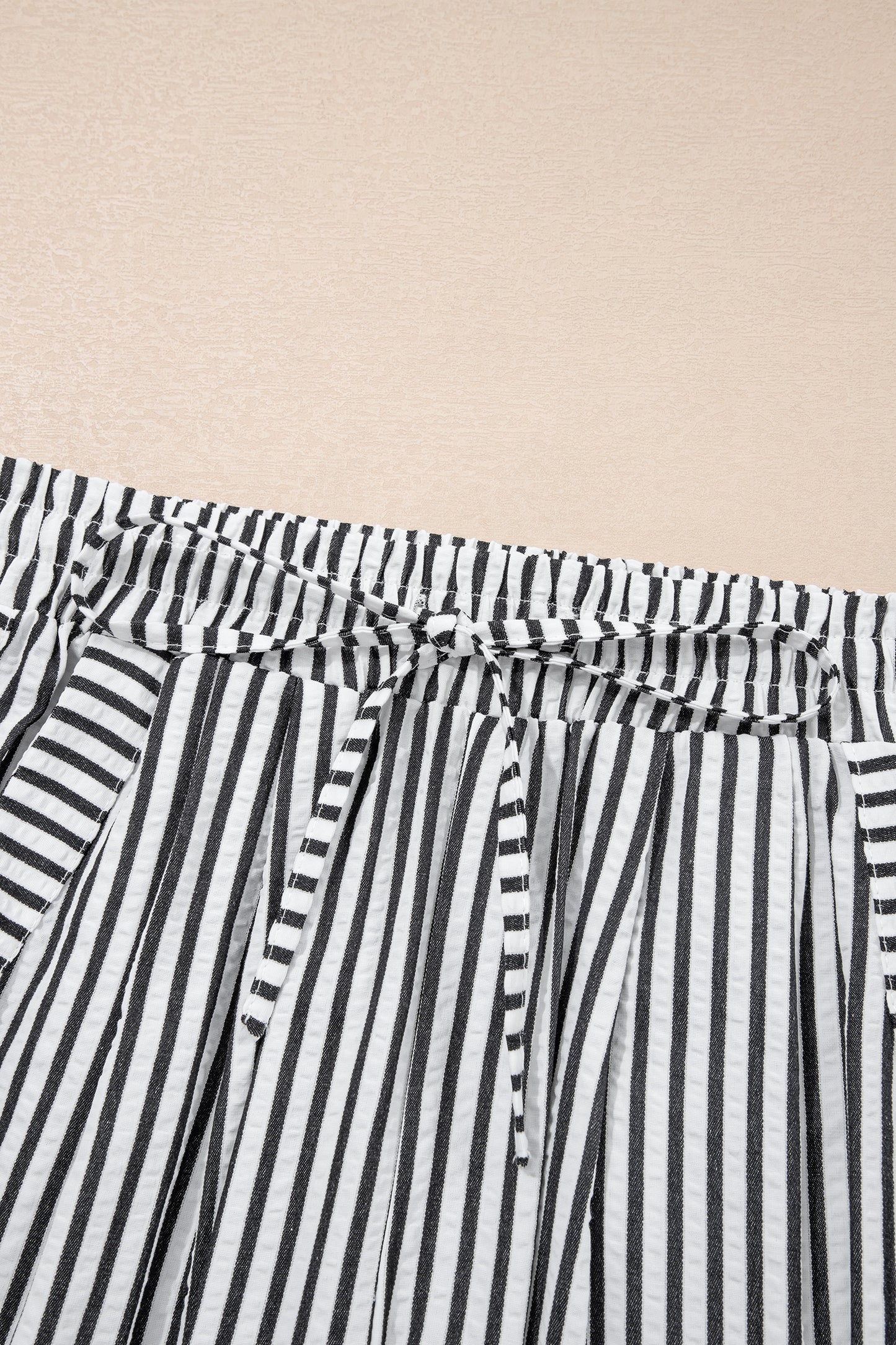 Stripe Wide Leg Elastic Drawstring Pants