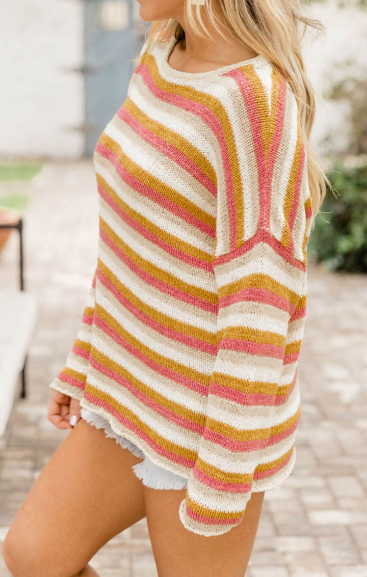 Stripe Long Sleeve Knitted Sweater