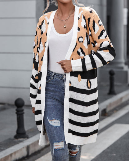 Leopard Stripe Open Front Cardigan