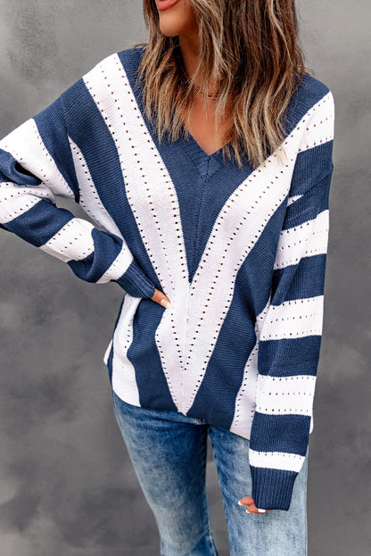 Colorblock Chevron Stripe V-Neck Sweater