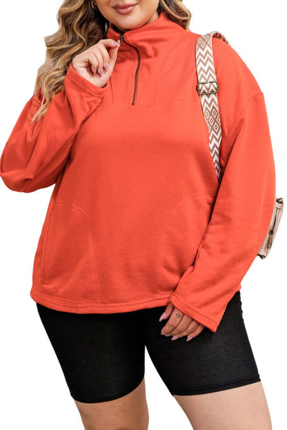 Plus Size Zipper Pocketed Sweatshirt