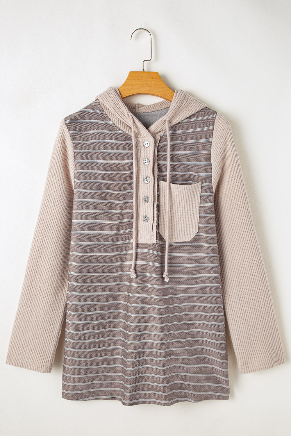 Stripe Textured Colorblock Hooded Top