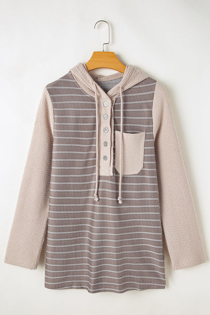 Stripe Textured Colorblock Hooded Top