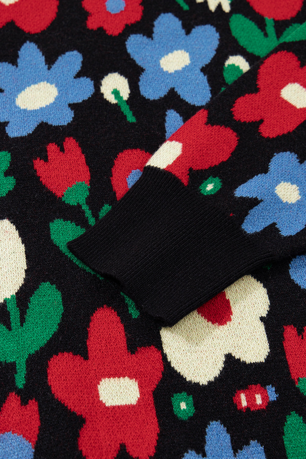 Floral Buttoned V-Neck Cardigan Sweater