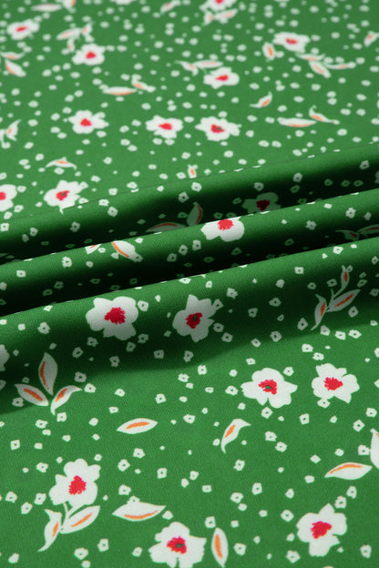 Floral Embroidered Trim V-Neck Drawstring Waist Dress