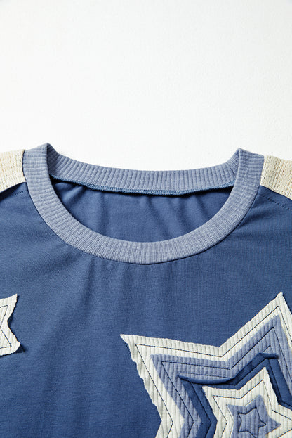 Colorblock Star Patchwork Long Sleeve Top