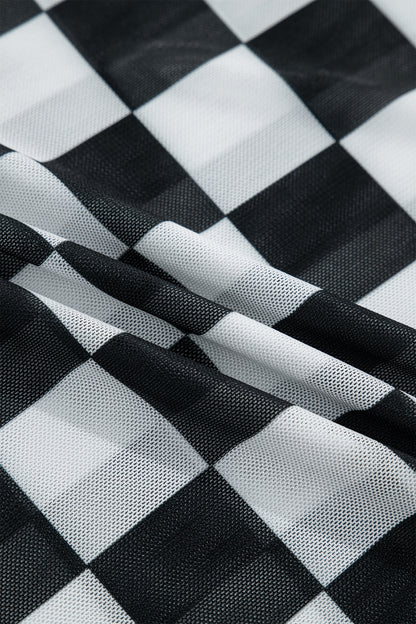 Checker Sheer Mesh Spaghetti Strap Tank Top