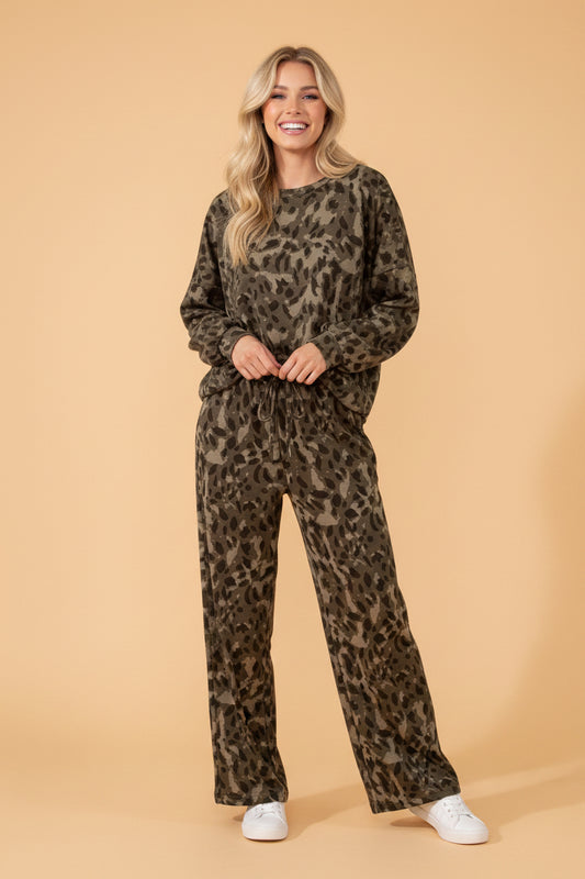 Leopard Patchwork Pullover and Drawstring Pant Set