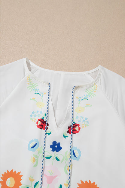 Boho Floral Tassel Tie Puff Sleeve Mini Dress