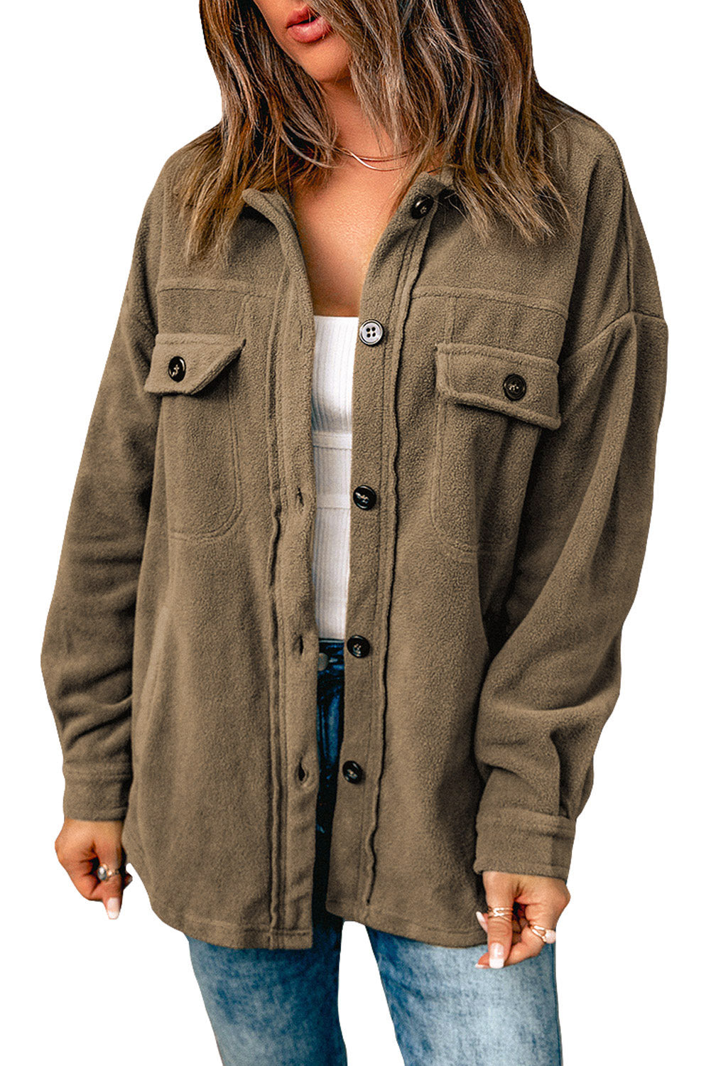 Fleece Button Front Shirt Jacket