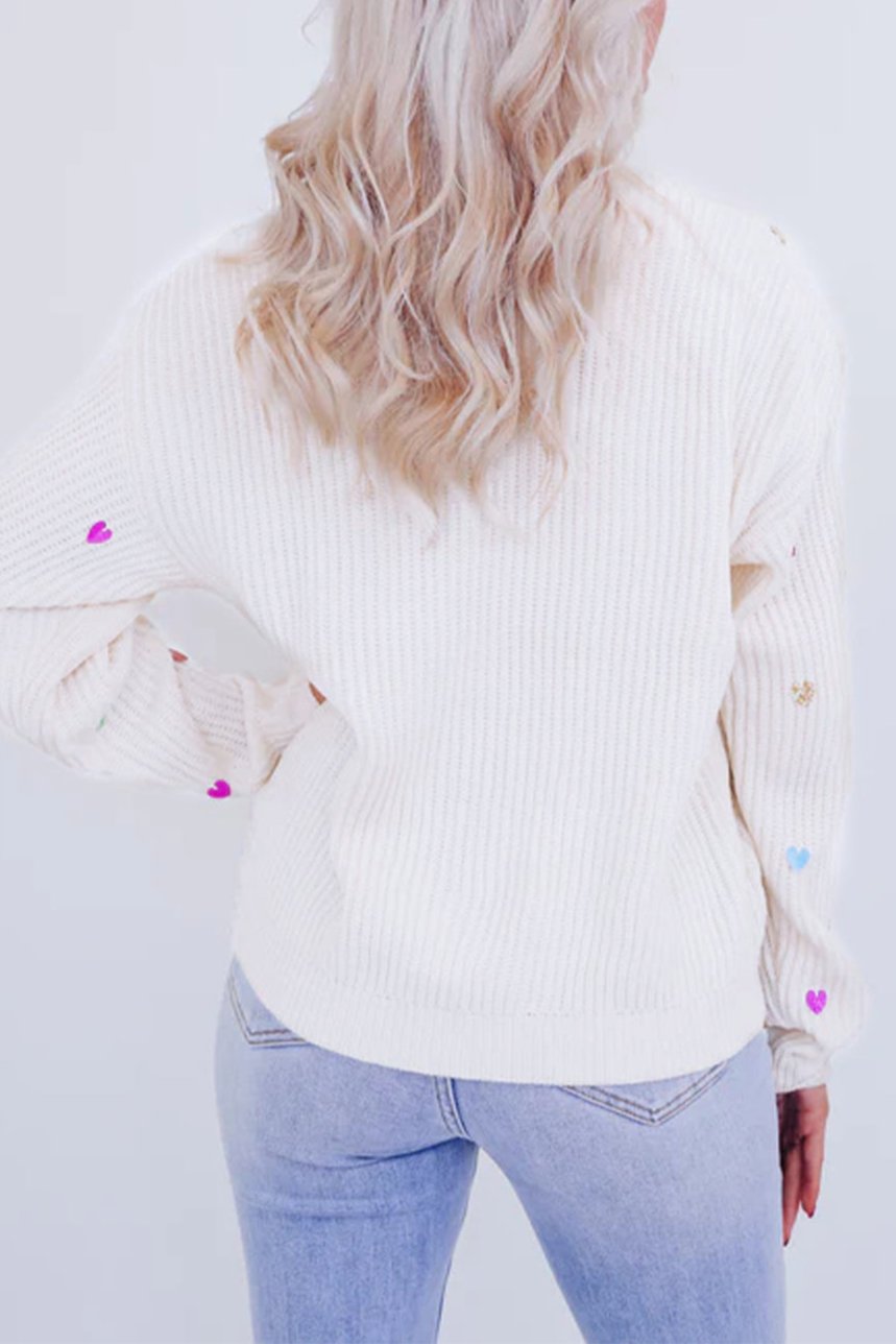 Sequin Heart Waffle Knit Sweater