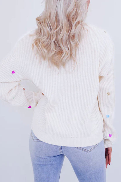 Sequin Heart Waffle Knit Sweater