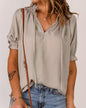 Frilled Split V-Neck Blouse