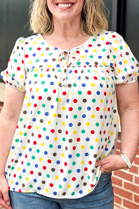 Plus Size Polka Dot Puff Sleeve Blouse