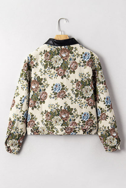 Floral Zip-Up Contrast Collared Jacket