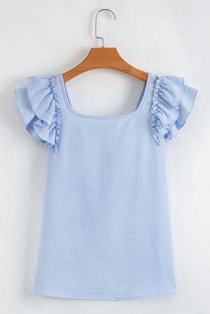 Textured Bow Back Frilled Butterfly Sleeve Blouse